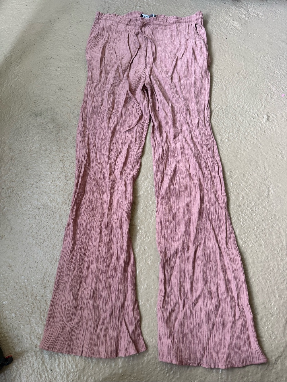 Zara Pink Crinkled Flare Pants size Small